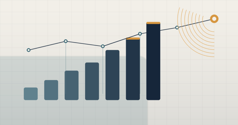 Businessplan erstellen Selbstständige – abstrakte Grafik mit aufsteigenden Säulen und Meilensteinpfad
