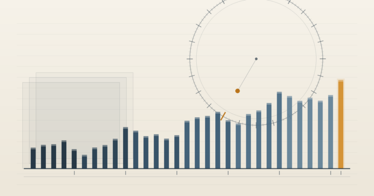 Steuererklärung Selbstständige 2026: abstrakte Grafik mit 31 aufsteigenden Säulen und Zeitmesser als Symbol für die Abgabefrist am 31. Juli 2026